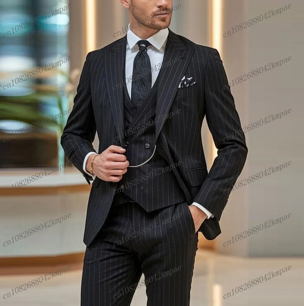 New Stripe Black Men Suit Formal Occasion Groom Groomsman Wedding Party Prom Male Business Tuxedos 3 Piece Set Blazer Vest Pants
New Stripe Black Men Suit Formal Occasion Groom Groomsman Wedding Party Prom Male Business Tuxedos 3 Piece Set Blazer Vest Pants