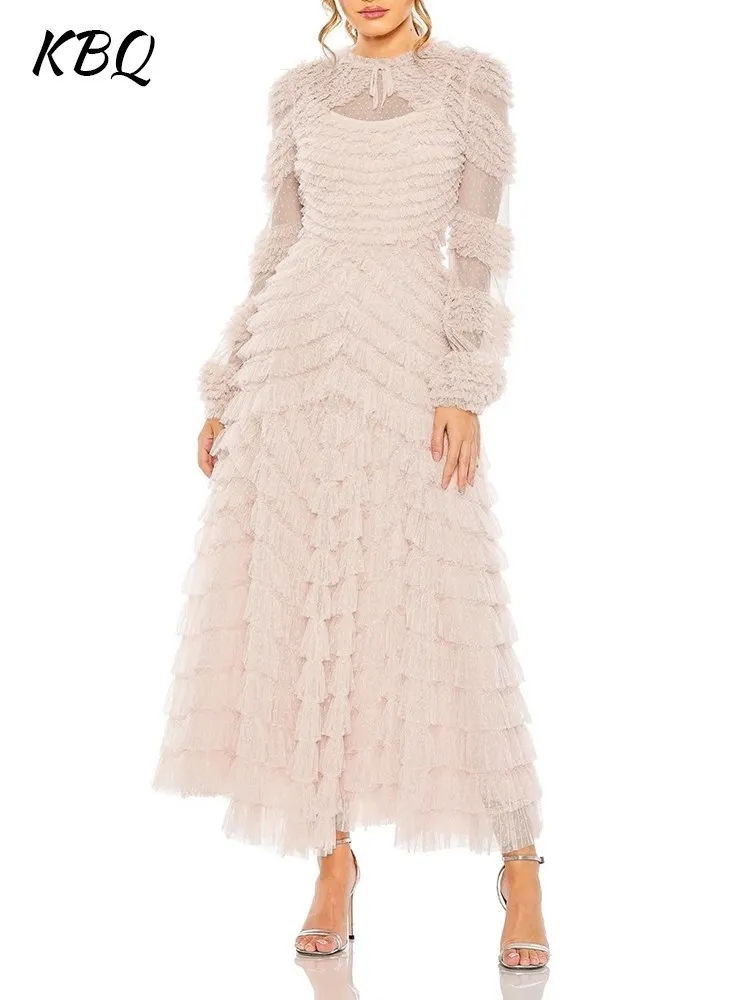 KBQ Patchwork Tiered Mesh Dresses For Women Round Neck Long Sleeve High Waist Spliced Lace Up Casual Dress Female Fashion Style
KBQ Patchwork Tiered Mesh Dresses For Women Round Neck Long Sleeve High Waist Spliced Lace Up Casual Dress Female Fashion Style