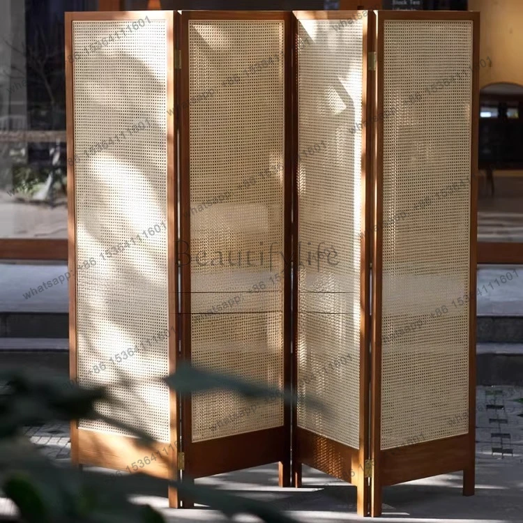 New Chinese light luxury solid wood rattan partition folding screen simple entrance folding screen furniture
New Chinese light luxury solid wood rattan partition folding screen simple entrance folding screen furniture