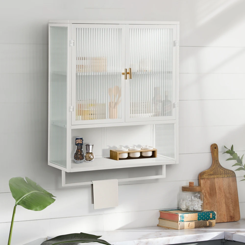 23.62"Glass Doors Modern Two-door Wall Cabinet With Featuring Two-tier Enclosed Storage, An Open Shelf, And Towel Rack, For Entr
23.62"Glass Doors Modern Two-door Wall Cabinet With Featuring Two-tier Enclosed Storage, An Open Shelf, And Towel Rack, For Entr