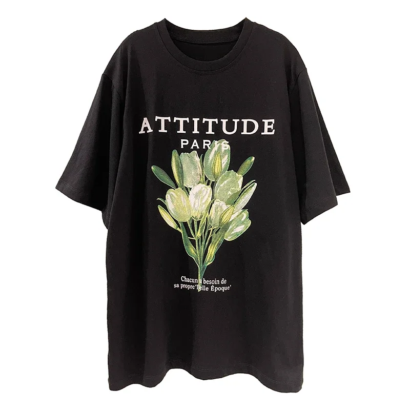 Temperament design letter print round neck comfortable summer trend explosion short sleeve vintage flower T-shirt
Temperament design letter print round neck comfortable summer trend explosion short sleeve vintage flower T-shirt
