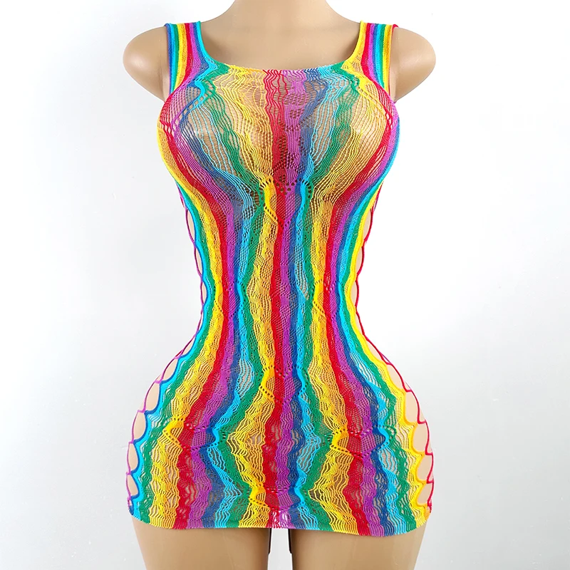 Women Rainbow Fishnet Cover Up Dress Sexy See Through Hollow Out Elastic Swimwear Beachwear Summer for Music Festival Vacation
Women Rainbow Fishnet Cover Up Dress Sexy See Through Hollow Out Elastic Swimwear Beachwear Summer for Music Festival Vacation