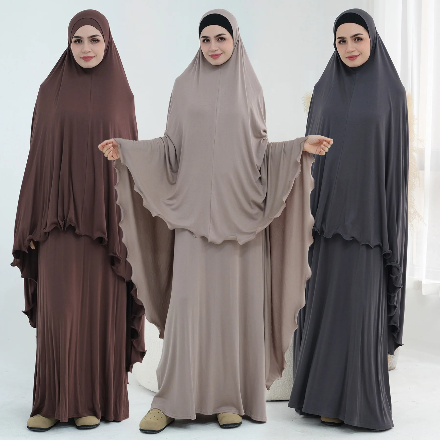 Muslim Women Prayer Outfit Ramadan Hijabi Jersey Jilbab Set Scalloped Edge Extra-long Khimar Abaya + Sleeveless Pull-on Dress
Muslim Women Prayer Outfit Ramadan Hijabi Jersey Jilbab Set Scalloped Edge Extra-long Khimar Abaya + Sleeveless Pull-on Dress