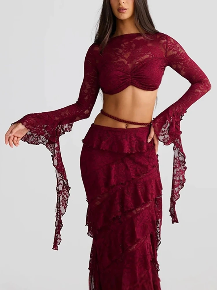 Женский сексуальный кружевной прозрачный облегающий костюм-двойка: модный комплект для вечеринок с вырезами и лентами, элегантный укороченный топ с круглым вырезом и длинная юбка
Женский сексуальный кружевной прозрачный облегающий костюм-двойка: модный комплект для вечеринок с вырезами и лентами, элегантный укороченный топ с круглым вырезом и длинная юбка