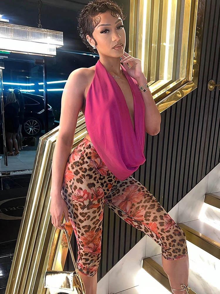 Weird Puss Halter Women 2 Piece Set Halter Swing Collar Backless Tank Tops+Leopard Print Bike Shorts Stretch Matching Clubwear
Weird Puss Halter Women 2 Piece Set Halter Swing Collar Backless Tank Tops+Leopard Print Bike Shorts Stretch Matching Clubwear