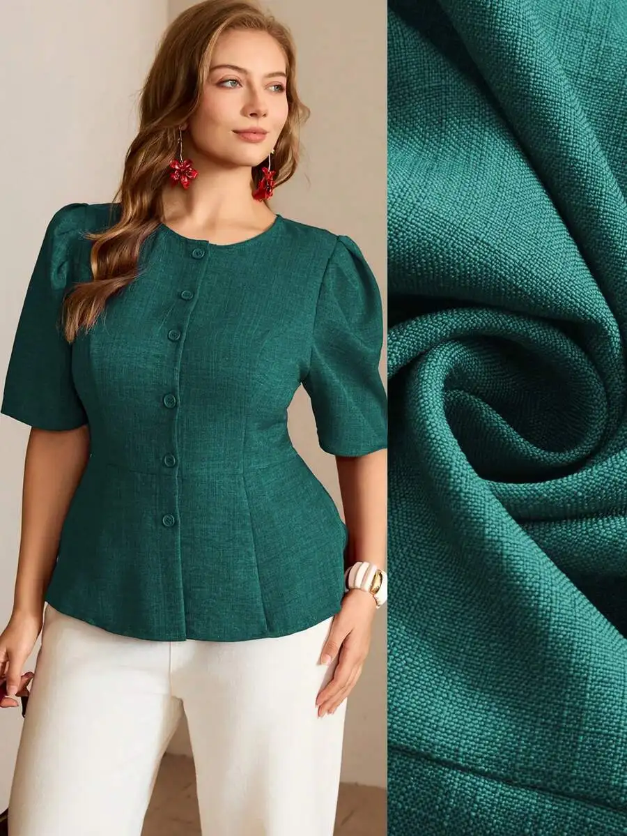 Women Solid Color Bamboo Fiber Round Neck Cinched Waist A-Line Button Short Sleeve Blouse
Women Solid Color Bamboo Fiber Round Neck Cinched Waist A-Line Button Short Sleeve Blouse