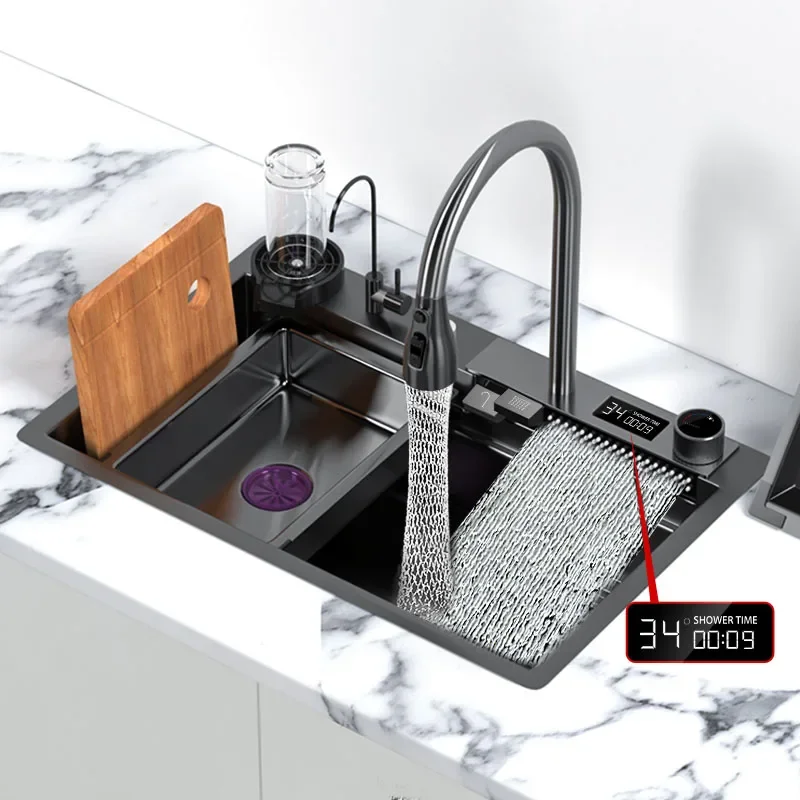 Stainless Steel Kitchen Sink Waterfall Sink Large Single Slot Washing pool Multifunctional Wash Basin For Kitchen
Stainless Steel Kitchen Sink Waterfall Sink Large Single Slot Washing pool Multifunctional Wash Basin For Kitchen