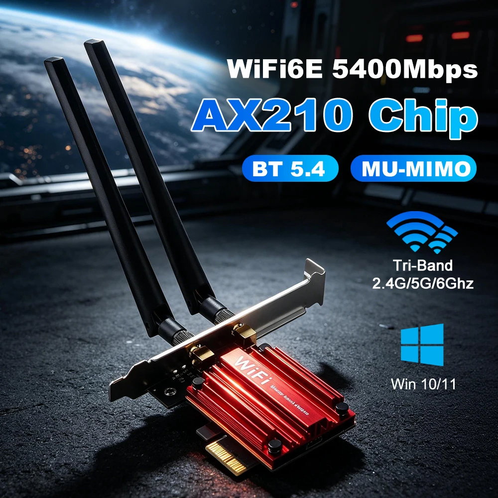 5374Mbps WiFi 6E AX210 Bluetooth 5.3 Tri Band 2.4G/5G/6Ghz 802.11AX PCIe Wireless Network Card Adapter Win10/11
5374Mbps WiFi 6E AX210 Bluetooth 5.3 Tri Band 2.4G/5G/6Ghz 802.11AX PCIe Wireless Network Card Adapter Win10/11