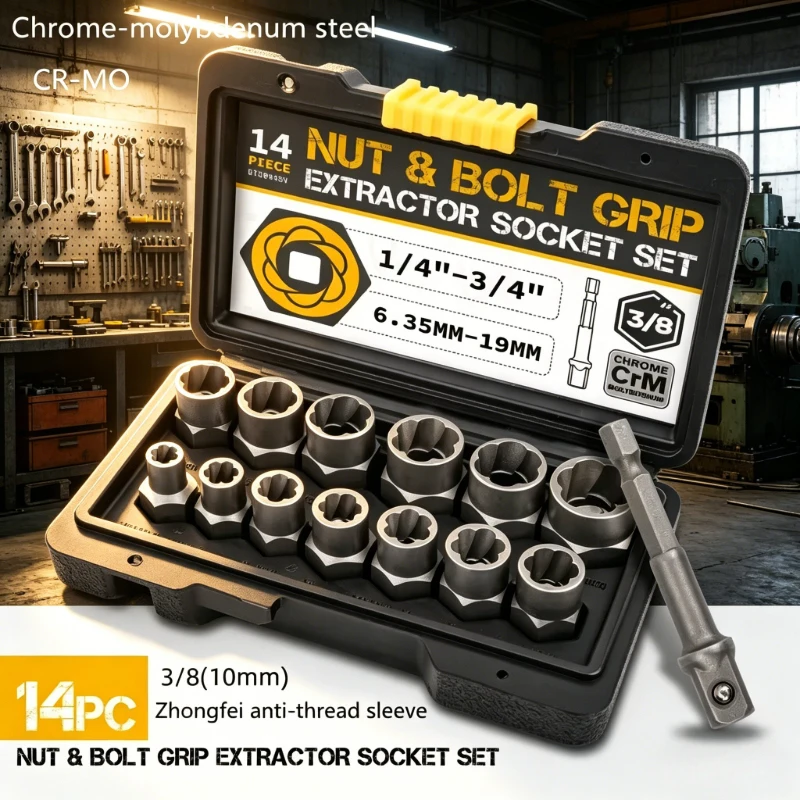 New 14pcs/box Socket Set Damaged Impact Socket Tool Set Socket Set Nut And Bolt Extractor Impact Bolt & Nut Remover herramientas
New 14pcs/box Socket Set Damaged Impact Socket Tool Set Socket Set Nut And Bolt Extractor Impact Bolt & Nut Remover herramientas