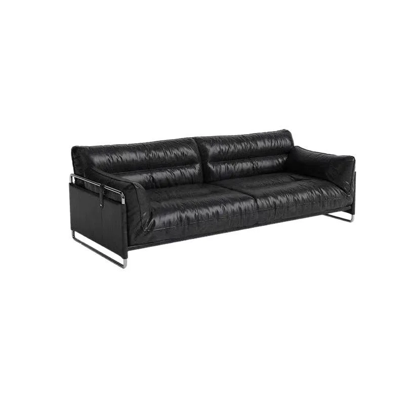 Leather sofa retro medieval style stainless steel black living room small apartment
Leather sofa retro medieval style stainless steel black living room small apartment