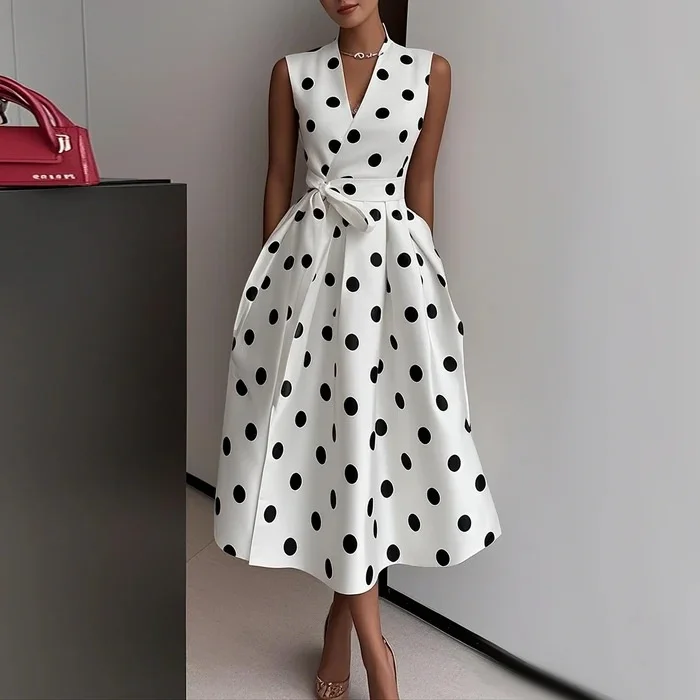Polka Dot Summer Vintage Slimming High Waist Casual Dress Women's A-Line Skirt French Style V-Neck Sleeveless Gown
Polka Dot Summer Vintage Slimming High Waist Casual Dress Women's A-Line Skirt French Style V-Neck Sleeveless Gown