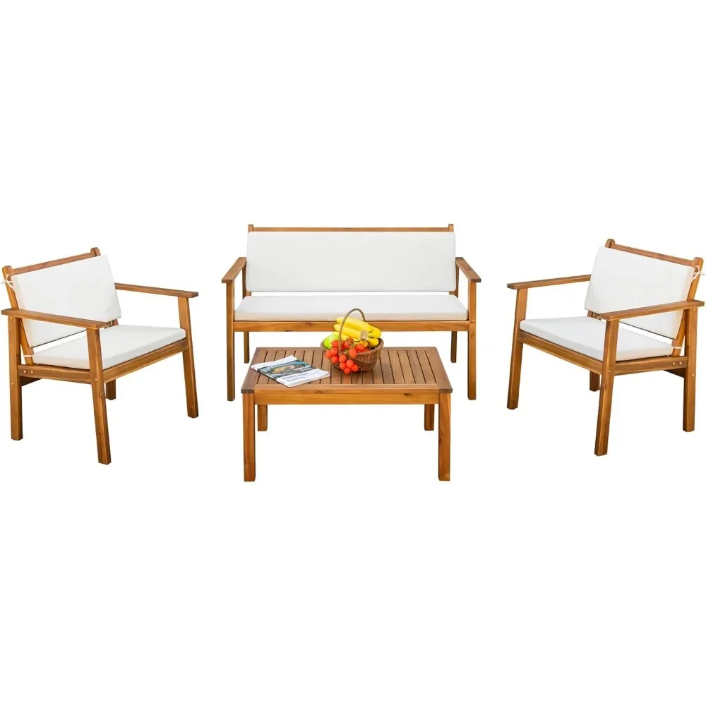 Patio Furniture 4 Piece Acacia Wood Outdoor Conversation Sofa Set with Table & Cushions Porch Chairs for Garden, Deck
Patio Furniture 4 Piece Acacia Wood Outdoor Conversation Sofa Set with Table & Cushions Porch Chairs for Garden, Deck