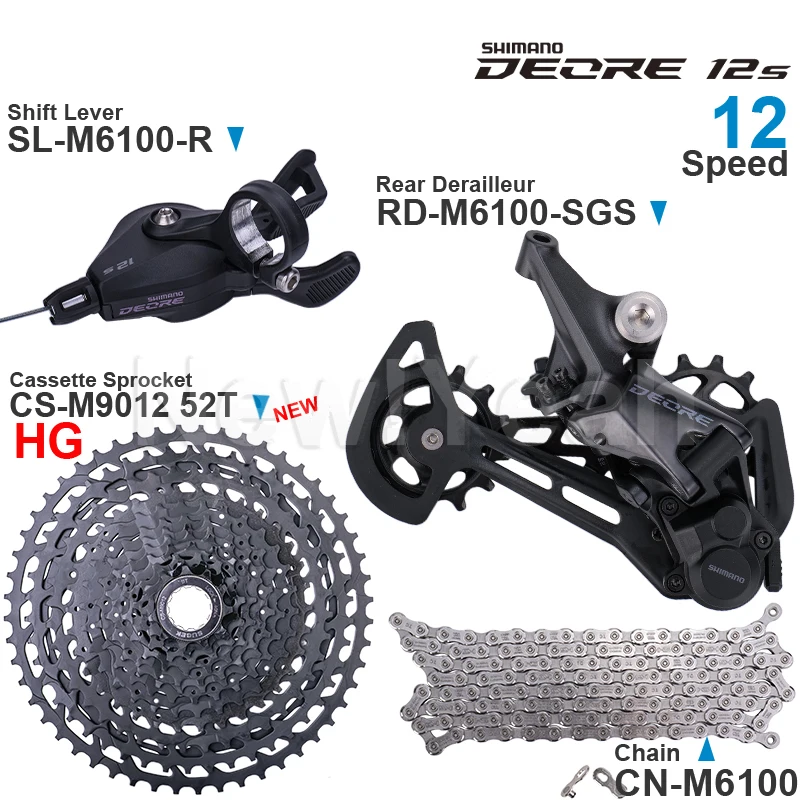 SHIMANO DEORE M6100 12speed Groupset with Right Shifter Rear Derailleur Chain Original and 11-50T/52T Cassette Sprocket
SHIMANO DEORE M6100 12speed Groupset with Right Shifter Rear Derailleur Chain Original and 11-50T/52T Cassette Sprocket