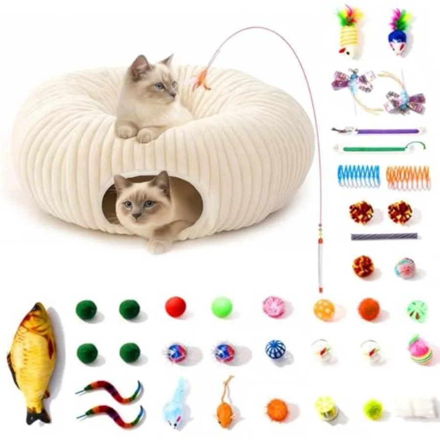 Cat Tunnel Bed with 40 Cat Toys Collapsible Play Tunnel for Indoor Cats Cat Tube for Kitten Puppy
Cat Tunnel Bed with 40 Cat Toys Collapsible Play Tunnel for Indoor Cats Cat Tube for Kitten Puppy