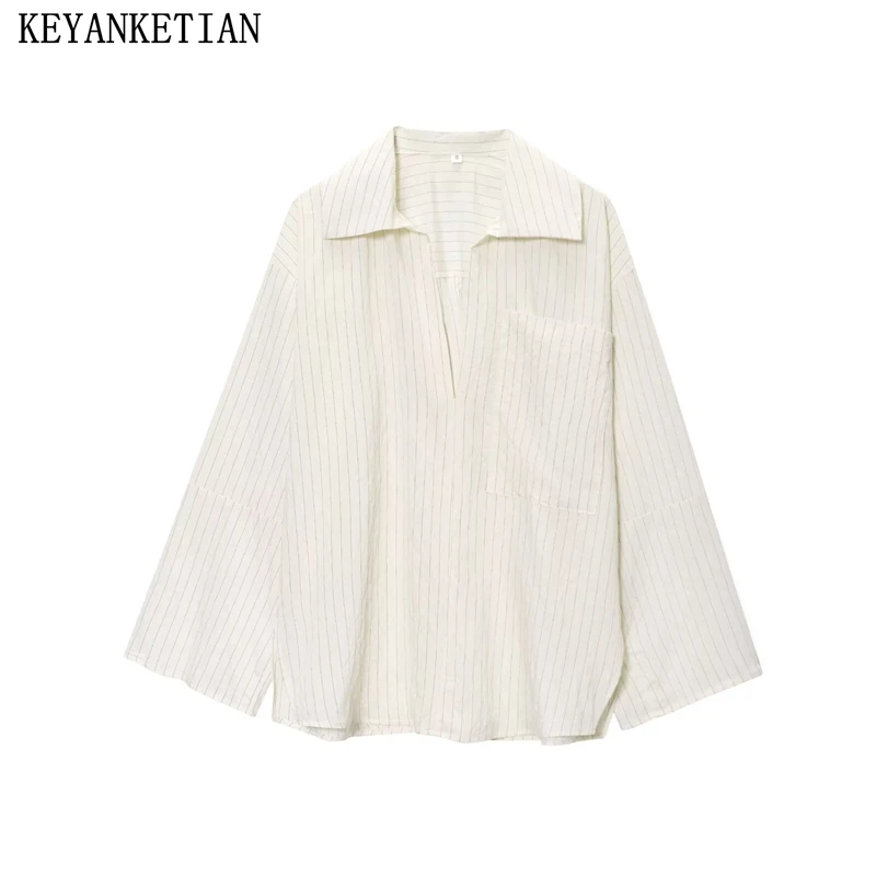 KEYANKETIAN 2025 Autumn New Women's Turn Down Collar Striped Shirt Pullover Leisure style Oversize Loose Long Sleeve Blouses Top
KEYANKETIAN 2025 Autumn New Women's Turn Down Collar Striped Shirt Pullover Leisure style Oversize Loose Long Sleeve Blouses Top