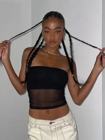 Women Sexy Black Mesh Strapless Tube Top Patchwork Corset Slim Crop Top Summer Streetwear Off Shoulder Cami Tank Tops