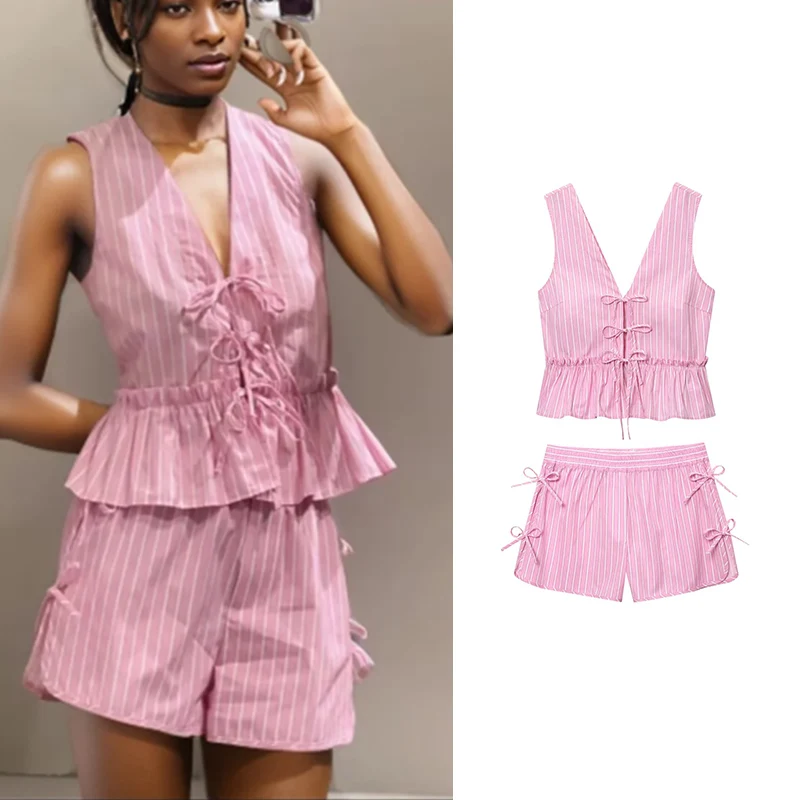 Sets Summer Women's 2025 New Suits Pink Striped Slim Elastic Waist Shorts Sets Women's Street Chic Comfortable Holiday 2-piece
Sets Summer Women's 2025 New Suits Pink Striped Slim Elastic Waist Shorts Sets Women's Street Chic Comfortable Holiday 2-piece