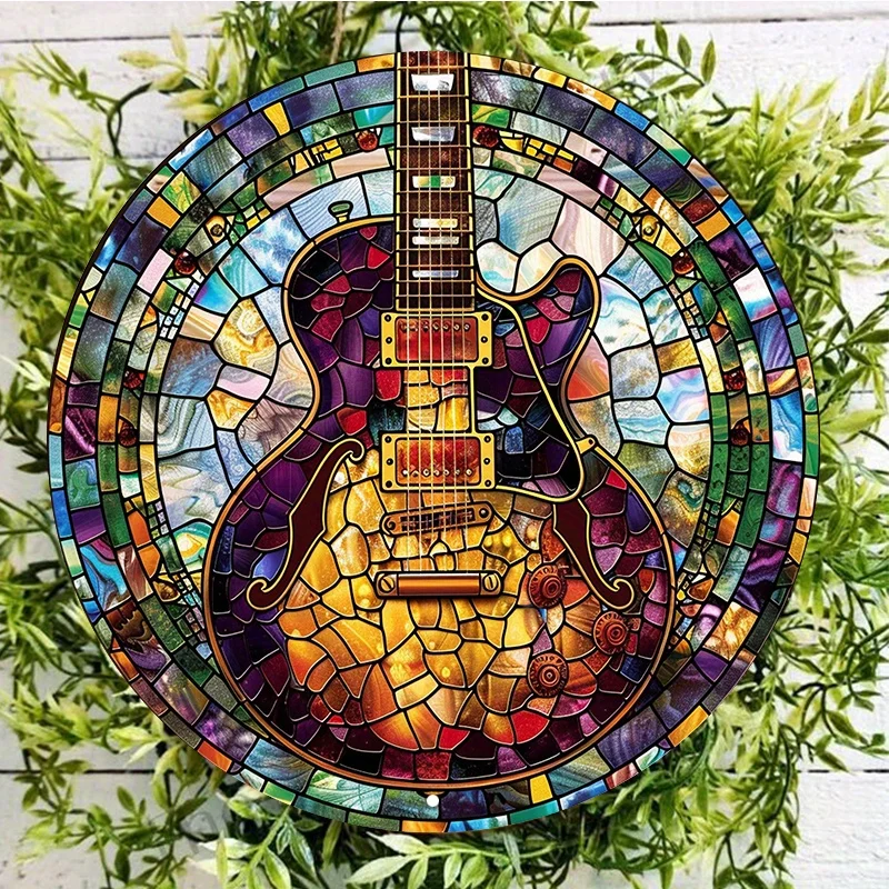 Aluminum Metal Wall Sign with Circular Stained Glass, Electric Guitar Design, Weather Resistant, Home Decor, Wreath Decoration
Aluminum Metal Wall Sign with Circular Stained Glass, Electric Guitar Design, Weather Resistant, Home Decor, Wreath Decoration