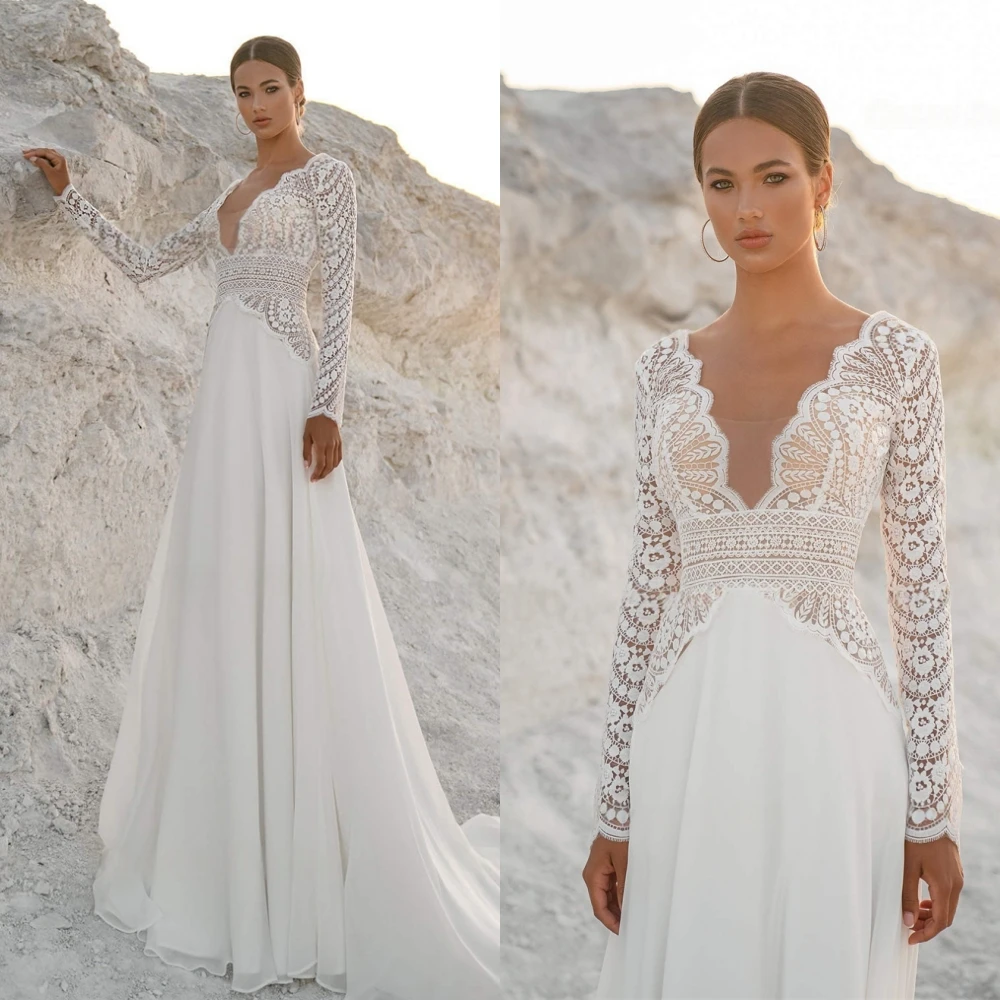 Customized Temperament White Jersey Wedding Dress Elegant Graceful V-Neck Long Sleeves Bridal Gowns Classic Vestido De Novia
Customized Temperament White Jersey Wedding Dress Elegant Graceful V-Neck Long Sleeves Bridal Gowns Classic Vestido De Novia