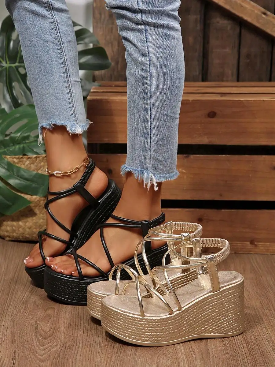 Womens Platform Wedge Sandals With Cross Straps And Ankle Strap
Womens Platform Wedge Sandals With Cross Straps And Ankle Strap