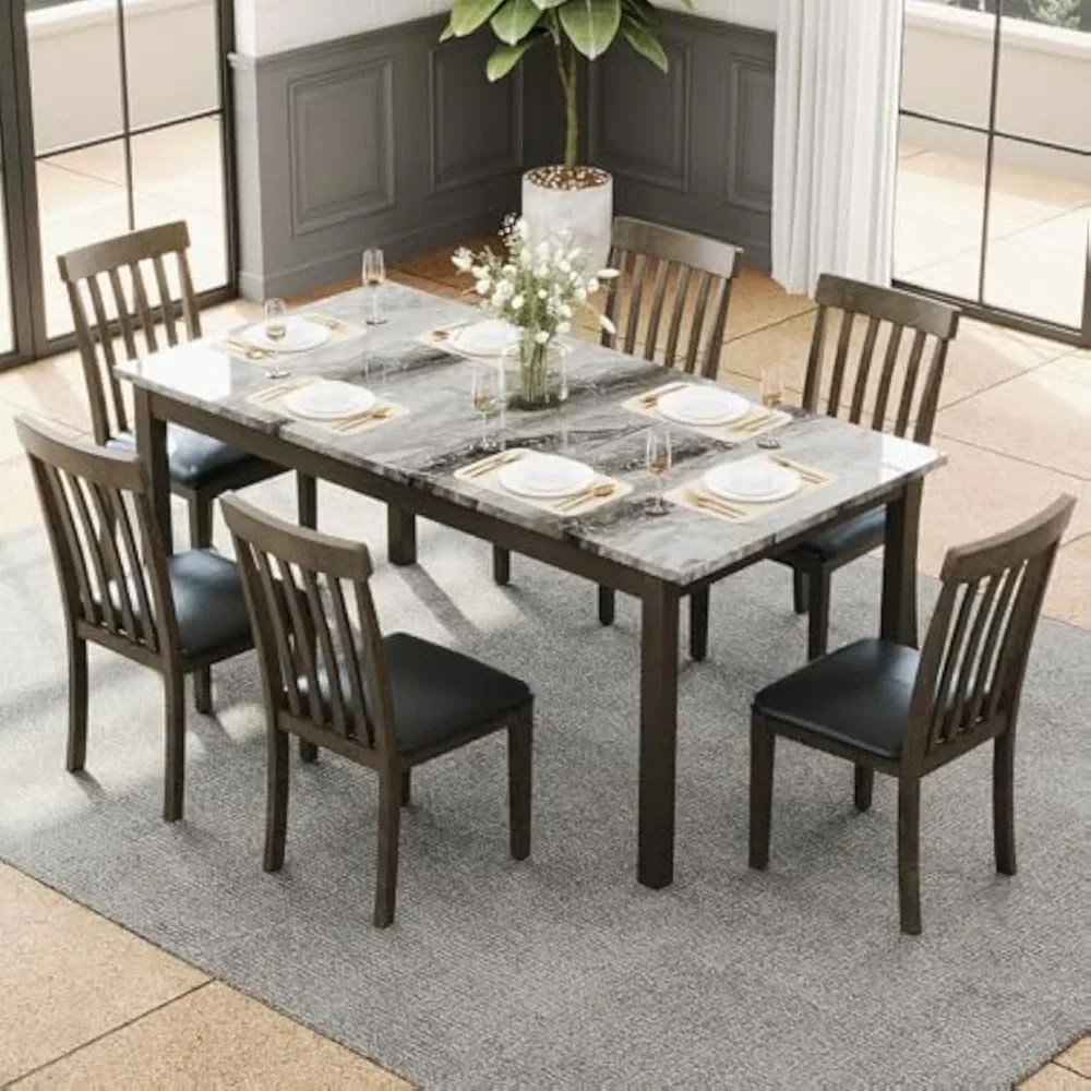 7-Piece Dining Table Set for 6, Faux Marble Modern Dining Table Set with 6 Upholstered PU Leather Chairs Solid Wood
7-Piece Dining Table Set for 6, Faux Marble Modern Dining Table Set with 6 Upholstered PU Leather Chairs Solid Wood