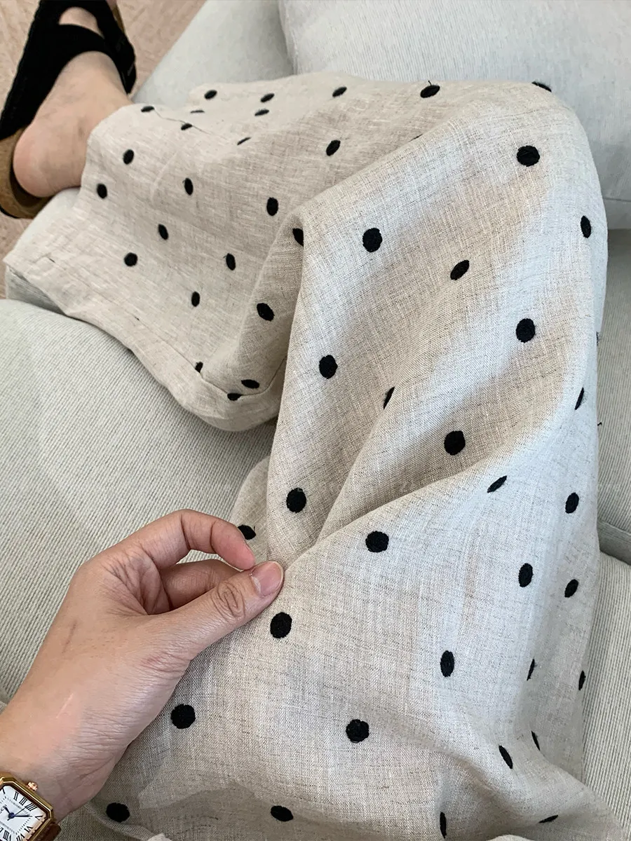High Elastic Waist Linen Dot Embroidery Wide Leg Long Pants New Trousers Women Fashion Tide Summer 2026
High Elastic Waist Linen Dot Embroidery Wide Leg Long Pants New Trousers Women Fashion Tide Summer 2026