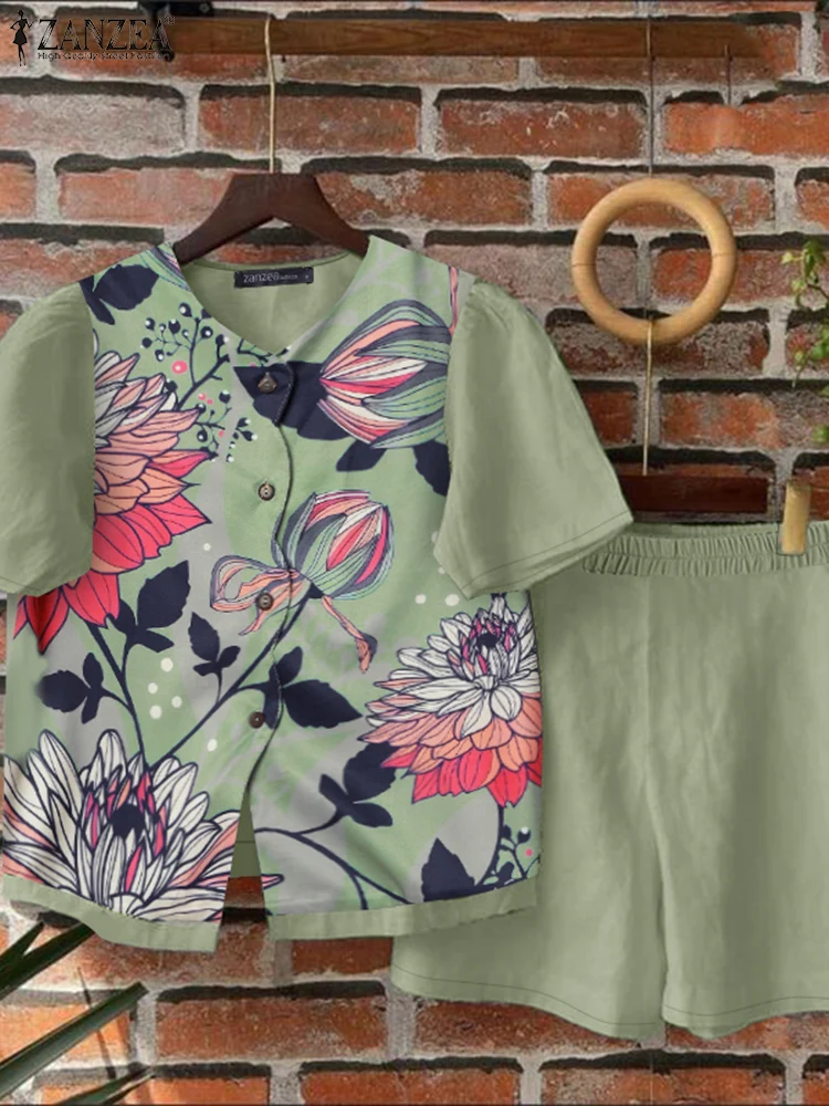 ZANZEA Casual Floral Printed Short Sleeve Top Suits 2025 Summer Solid Shorts Vacataion Bohemian 2pcs Outfit Women Short Sets
ZANZEA Casual Floral Printed Short Sleeve Top Suits 2025 Summer Solid Shorts Vacataion Bohemian 2pcs Outfit Women Short Sets