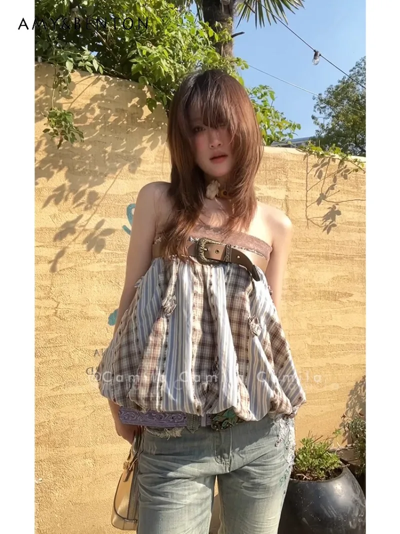 2025 New Summer Retro Beige Plaid Splicing Engraved Buckle Tube Top, Flower Bud Two Wear Design Skirt Top For Women
2025 New Summer Retro Beige Plaid Splicing Engraved Buckle Tube Top, Flower Bud Two Wear Design Skirt Top For Women
