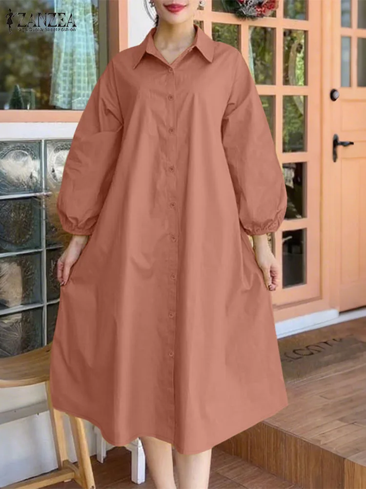ZANZEA Streetwear Shirtdress Women Fashion Lantern Long Sleeve Button Up Collared Midi Dresses 2025 Autumn Commuting Solid Robes
ZANZEA Streetwear Shirtdress Women Fashion Lantern Long Sleeve Button Up Collared Midi Dresses 2025 Autumn Commuting Solid Robes