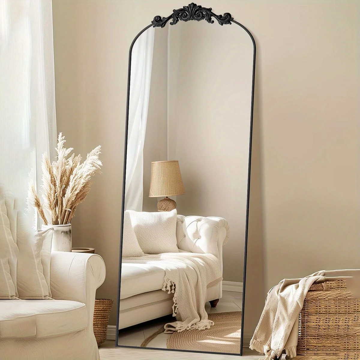 58"x18" Arched Full-Length Mirror with Carved Metal Frame - Vintage Freestanding Floor Mirror for Bedroom & Dressing Room
58"x18" Arched Full-Length Mirror with Carved Metal Frame - Vintage Freestanding Floor Mirror for Bedroom & Dressing Room
