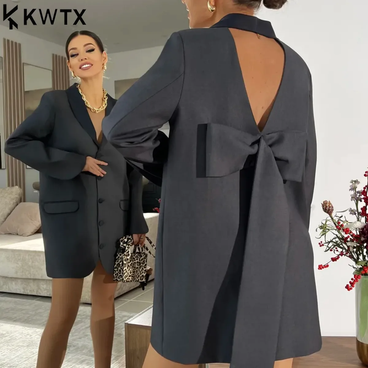 Женское платье-блейзер KWTX 2026 с длинным рукавом, открытой спиной, бантом, воротником-стойкой, разрезом, для офиса, торжественных мероприятий, вечеринок и банкетов
Женское платье-блейзер KWTX 2026 с длинным рукавом, открытой спиной, бантом, воротником-стойкой, разрезом, для офиса, торжественных мероприятий, вечеринок и банкетов