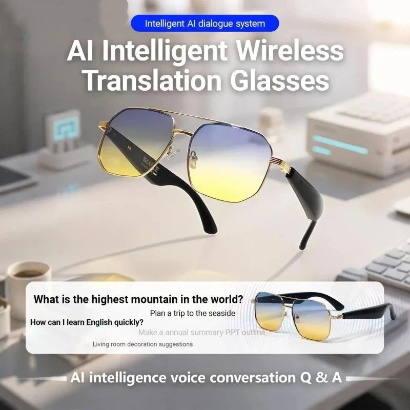AI Smart Glasses, 2-in-1 Wireless Call Headset, Intelligent Translation Sunglasses with Music Playback and Voice Assistant Funct
AI Smart Glasses, 2-in-1 Wireless Call Headset, Intelligent Translation Sunglasses with Music Playback and Voice Assistant Funct