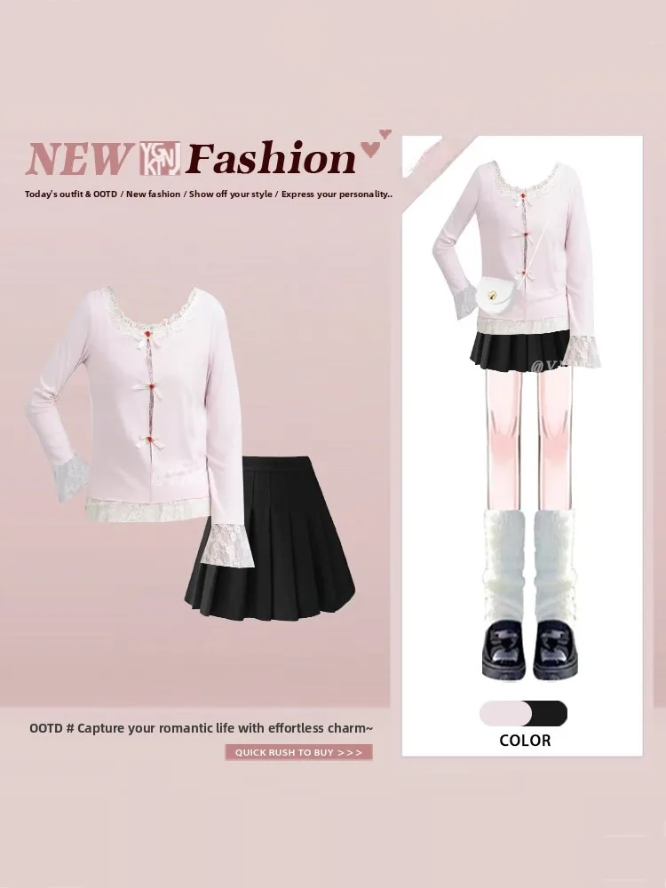Sweet Lady Style Lace Splice Long Sleeve Top And Skirt Set High Waist Short Gown for Women Spring Fashion Ensemble
Sweet Lady Style Lace Splice Long Sleeve Top And Skirt Set High Waist Short Gown for Women Spring Fashion Ensemble