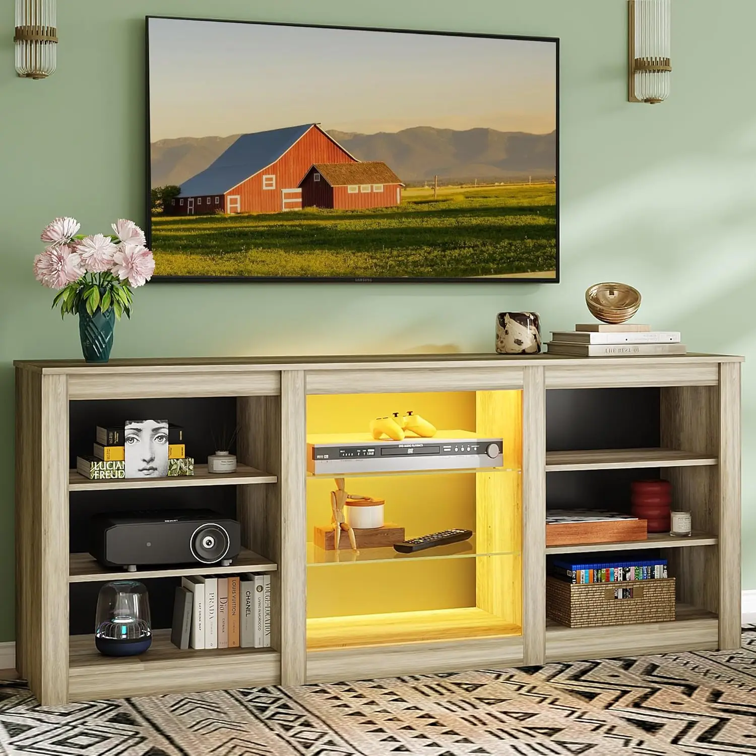 Modern TV Stand Adjustable Shelves RGB LED Media Console Living Room Gaming 65 Inch, Custom
Modern TV Stand Adjustable Shelves RGB LED Media Console Living Room Gaming 65 Inch, Custom