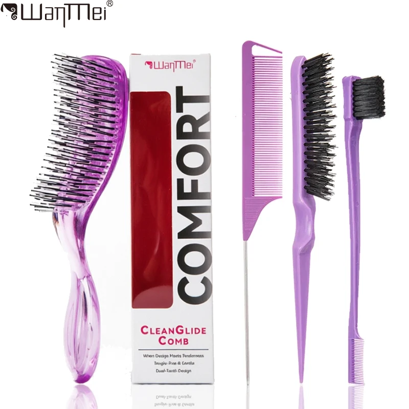 4Pcs Professional Hair Styling Kit - Detangling Brush, Teasing Comb, Edge Brush & Rat Tail Comb for Salon & Home Use
4Pcs Professional Hair Styling Kit - Detangling Brush, Teasing Comb, Edge Brush & Rat Tail Comb for Salon & Home Use