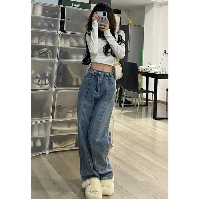 Women Bottoms Blue Vintage High Waist Pants Casual Baggy Wide Leg Pants Fashion Street Straight Mopping Trouser Ladies Summer
Women Bottoms Blue Vintage High Waist Pants Casual Baggy Wide Leg Pants Fashion Street Straight Mopping Trouser Ladies Summer
