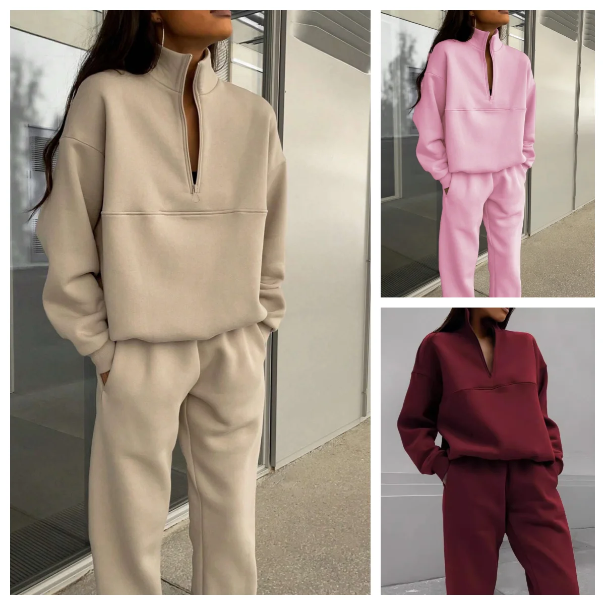 Casual Pants Sets Woman Autumn Loose Pullovers Zippers Long Sleeve Women's Tracksuit Elastic Waist Solid Trousers Sets All-match 
Casual Pants Sets Woman Autumn Loose Pullovers Zippers Long Sleeve Women's Tracksuit Elastic Waist Solid Trousers Sets All-match