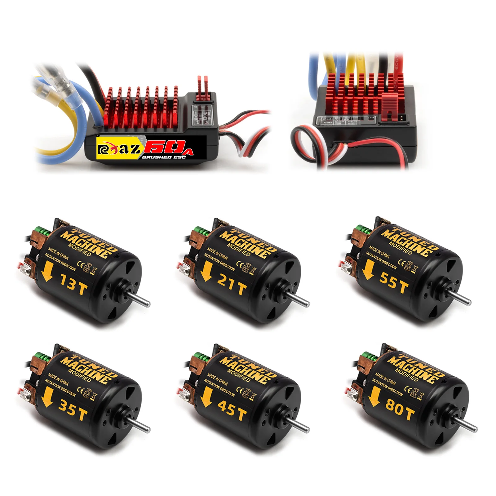540 Brushed Motor 13T/21T/35T/45T/55T/80T & 60A Brushed ESC Combo For 1/10 RC Crawler Axial SCX10 II,Traxxas TRX4 TRX6,HSP
540 Brushed Motor 13T/21T/35T/45T/55T/80T & 60A Brushed ESC Combo For 1/10 RC Crawler Axial SCX10 II,Traxxas TRX4 TRX6,HSP