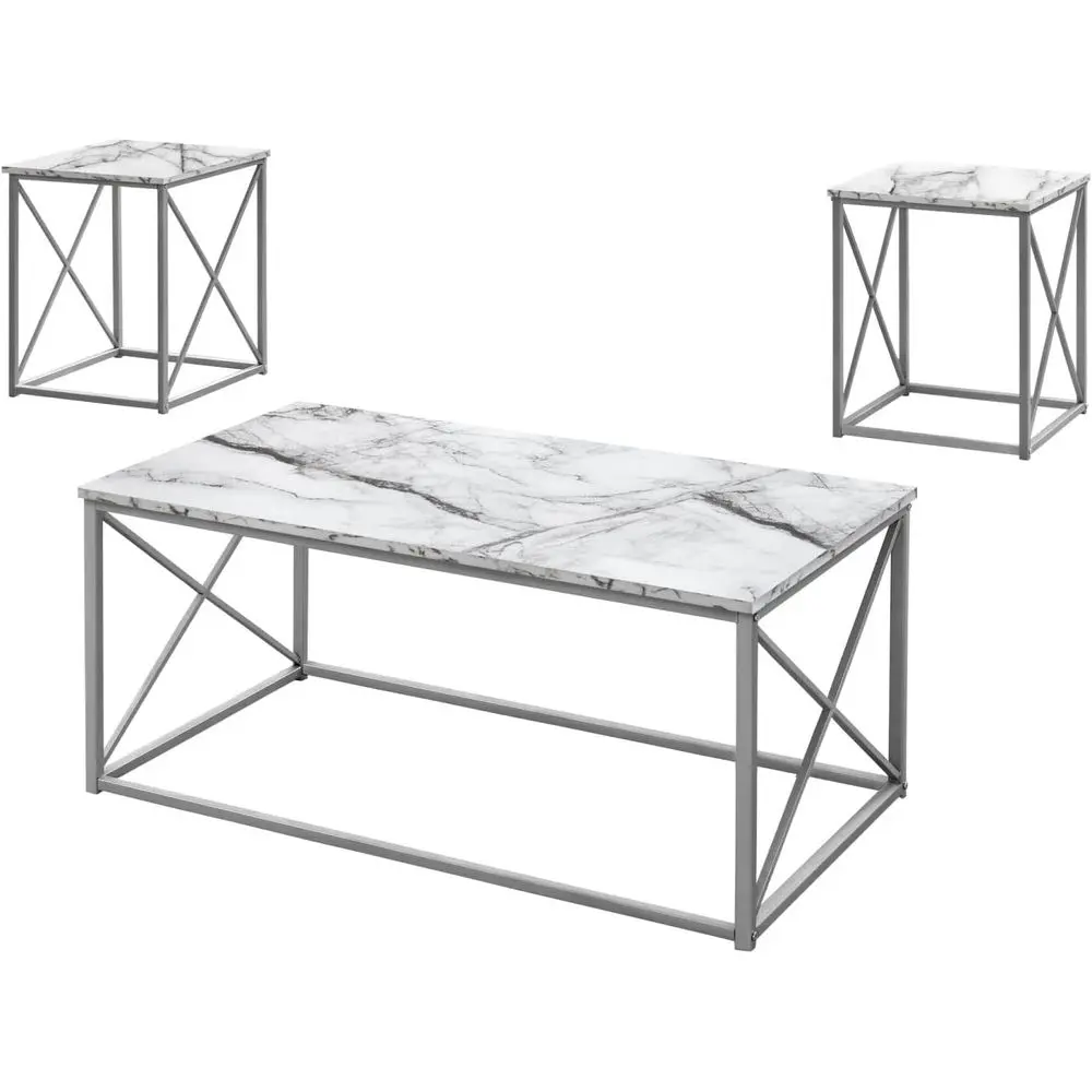 Modern 3-Piece Coffee Table Set with Metal Frame, White Marble Top, Grey Accents for Living Room
Modern 3-Piece Coffee Table Set with Metal Frame, White Marble Top, Grey Accents for Living Room