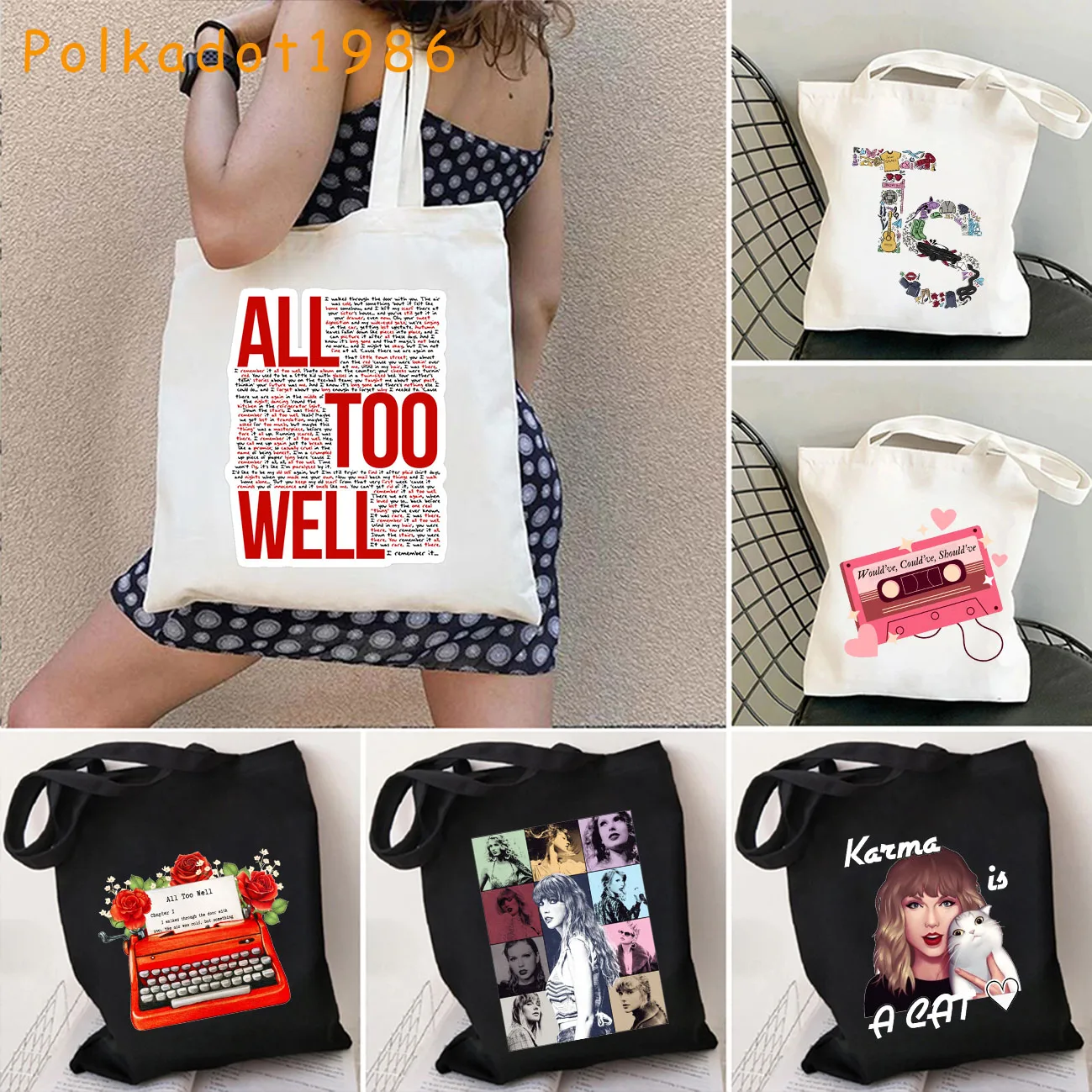 Aesthetic ALL TOO WELL Cotton Canvas Tote Bag Taylor Graphic Music Shopping Women Handbags Reusable Female Shopper Bag Fan Gifts
Aesthetic ALL TOO WELL Cotton Canvas Tote Bag Taylor Graphic Music Shopping Women Handbags Reusable Female Shopper Bag Fan Gifts