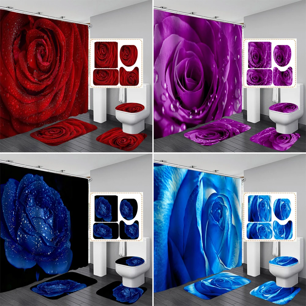 Rose Flower Waterproof Polyester Shower Curtain Set Nature Flowers Bathroom Curtains Set Non-Slip Bath Rug Toilet Cover Mat
Rose Flower Waterproof Polyester Shower Curtain Set Nature Flowers Bathroom Curtains Set Non-Slip Bath Rug Toilet Cover Mat