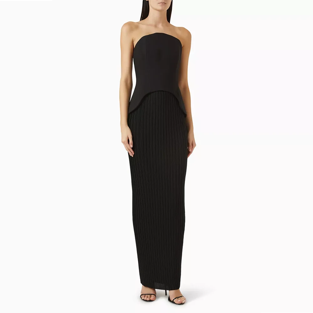 Simple Strapless Black Evening Dress Sleevesless Oppen Back Ankle Length Prom Gown Straight Party Dress Customized
Simple Strapless Black Evening Dress Sleevesless Oppen Back Ankle Length Prom Gown Straight Party Dress Customized