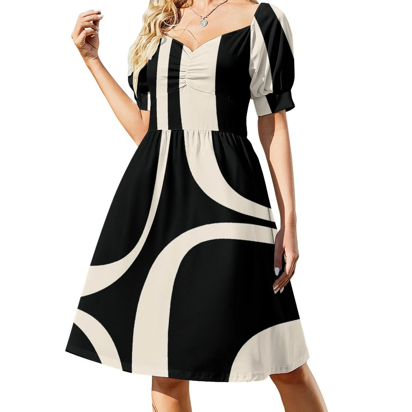 Retro Groove Abstract Minimal Pattern Black and Almond Cream Short-Sleeved Dress dress korean style elegant women's dresses sale
Retro Groove Abstract Minimal Pattern Black and Almond Cream Short-Sleeved Dress dress korean style elegant women's dresses sale