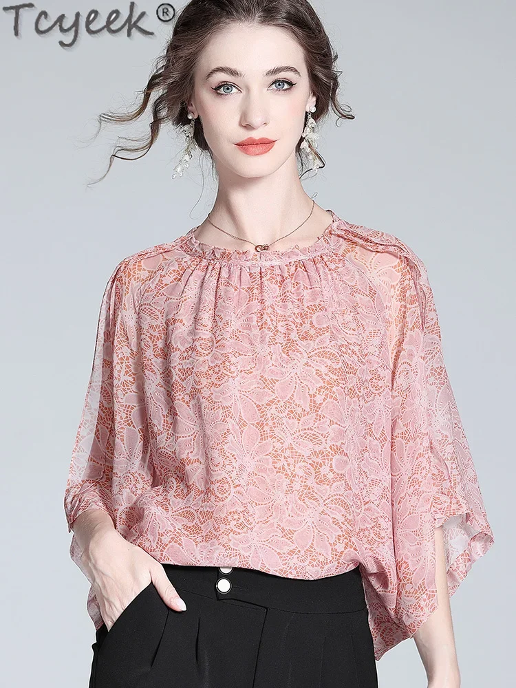 Tcyeek 100% Mulberry Silk Blouse Woman Luxury Floral Batwing Sleeve Tops for Woman Clothing 2025 New Shirts Blusas Para Mujer
Tcyeek 100% Mulberry Silk Blouse Woman Luxury Floral Batwing Sleeve Tops for Woman Clothing 2025 New Shirts Blusas Para Mujer