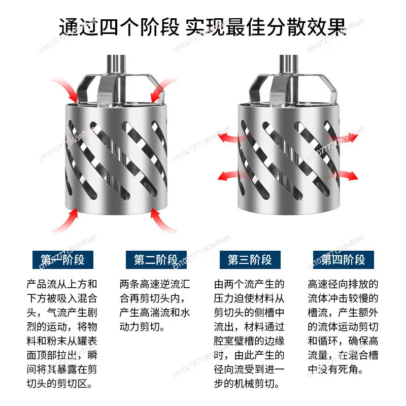 The integrated turbo agitator for the shear is made of high-shear 304/316 stainless steel
The integrated turbo agitator for the shear is made of high-shear 304/316 stainless steel