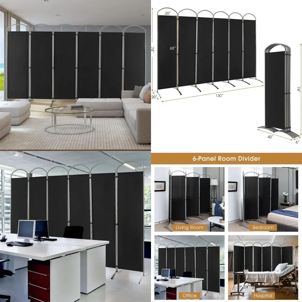 Black 130 Wide Folding 6-Panel Room Divider - Portable Fabric Privacy Screen for Home, Office, and Studio
Black 130 Wide Folding 6-Panel Room Divider - Portable Fabric Privacy Screen for Home, Office, and Studio