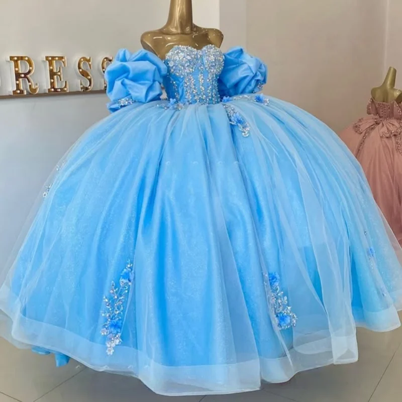 Customized Blue Quinceanera Dresses Off the Shoulder Sequin applique Lace 3D flower Bow Long tail Vestido 15 Quinceanera
Customized Blue Quinceanera Dresses Off the Shoulder Sequin applique Lace 3D flower Bow Long tail Vestido 15 Quinceanera