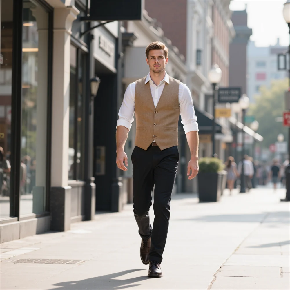 Deep V Neck Men's Linen Men's Vest Slim Fit Single Breasted Men's Waistcoat Summer Suits Vest For Wedding
Deep V Neck Men's Linen Men's Vest Slim Fit Single Breasted Men's Waistcoat Summer Suits Vest For Wedding