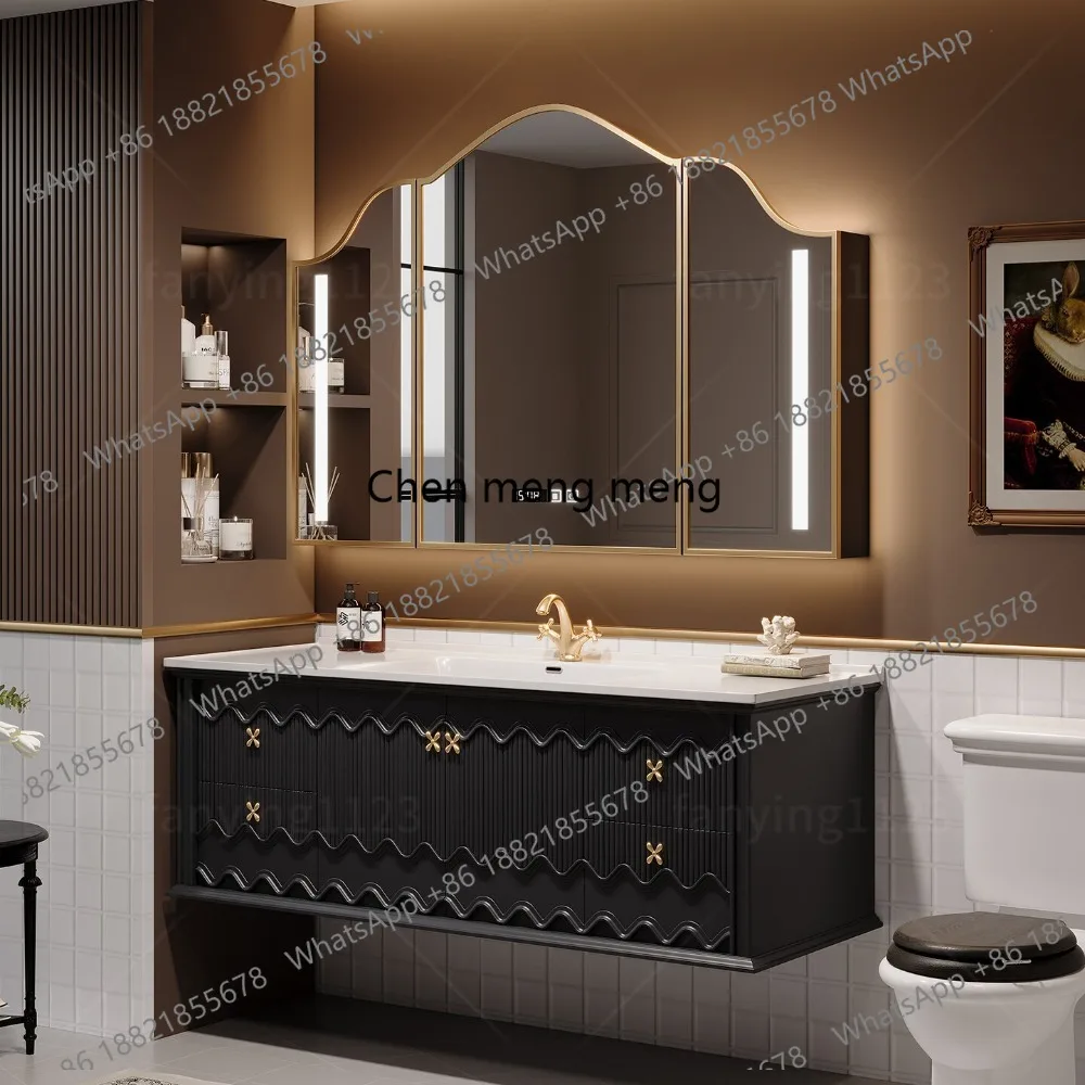 French retro bathroom cabinet combination oak vanity wash basin American wall-mounted
French retro bathroom cabinet combination oak vanity wash basin American wall-mounted