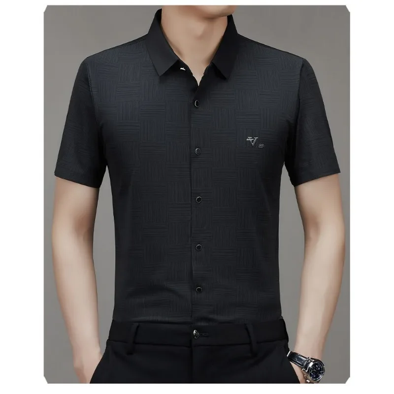 Men Casual Plaid Textured Stretch Wrinkle Resistant Lapel Short Sleeve Shirt Business Commute Daily Wear
Men Casual Plaid Textured Stretch Wrinkle Resistant Lapel Short Sleeve Shirt Business Commute Daily Wear